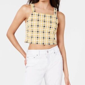 Project 28 NYC Size XL Yellow Checkered Plaid Square Neck Party Crop Top